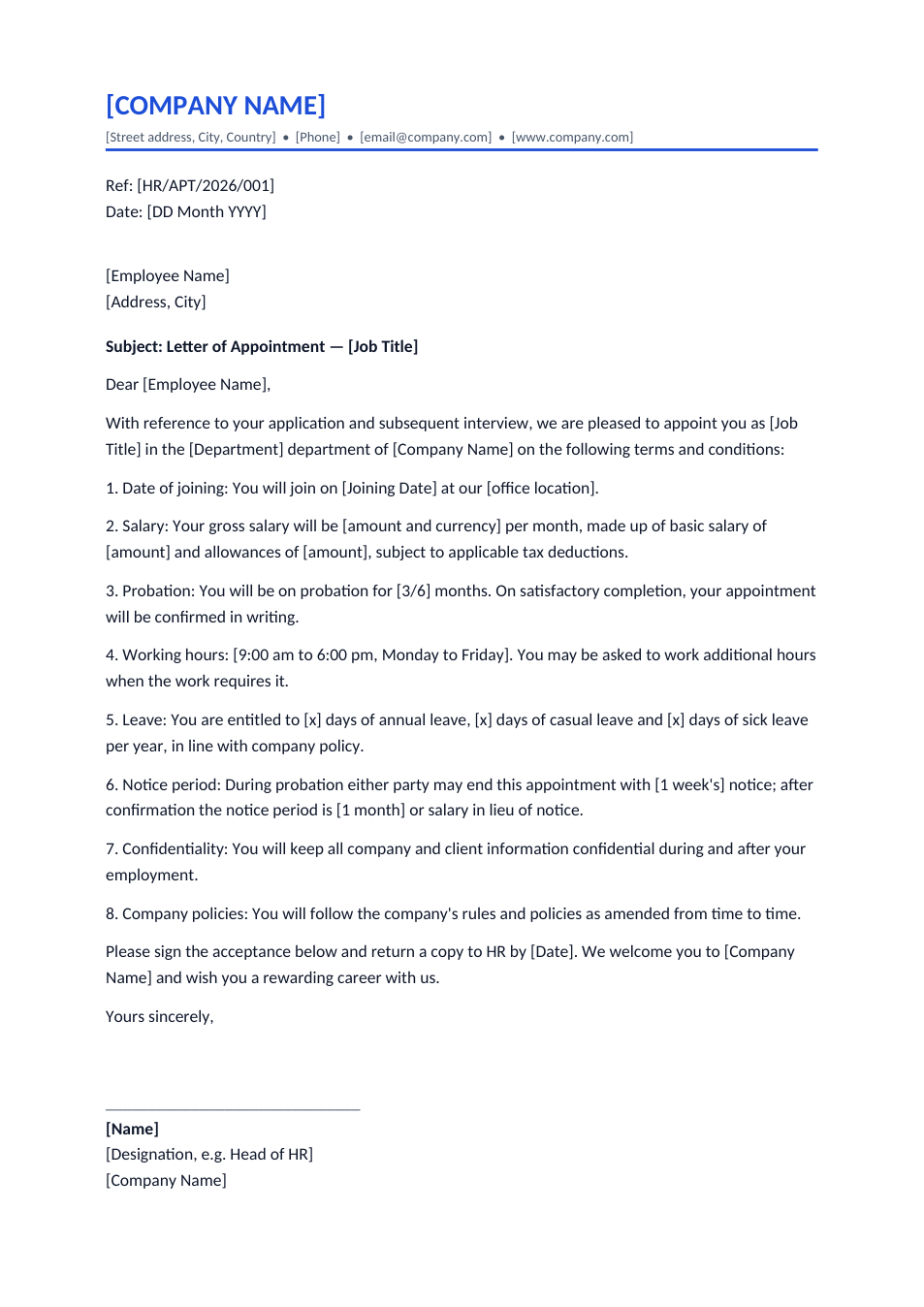 Appointment Letter template preview