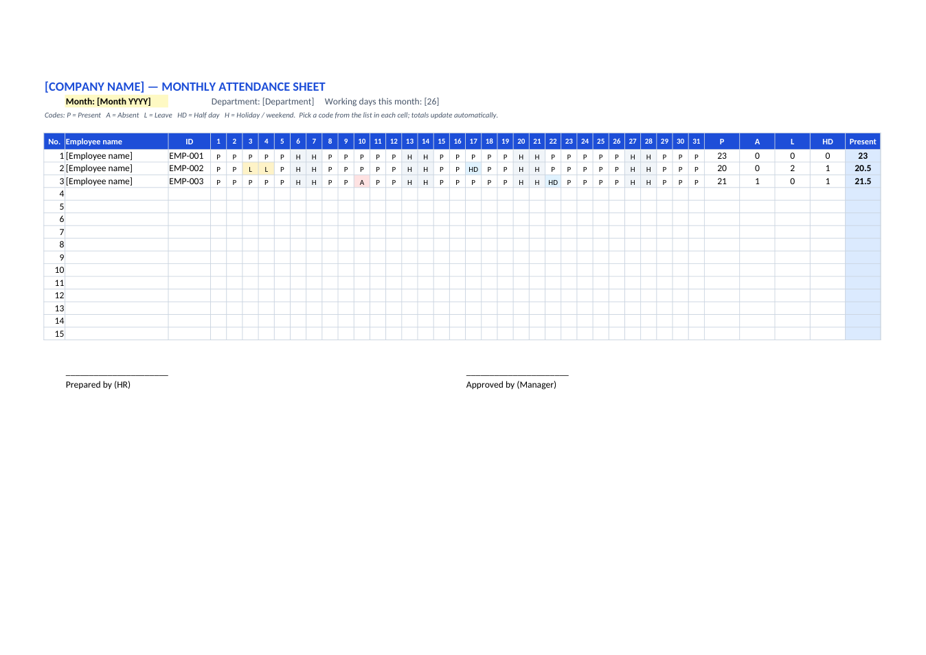 Attendance Sheet template preview