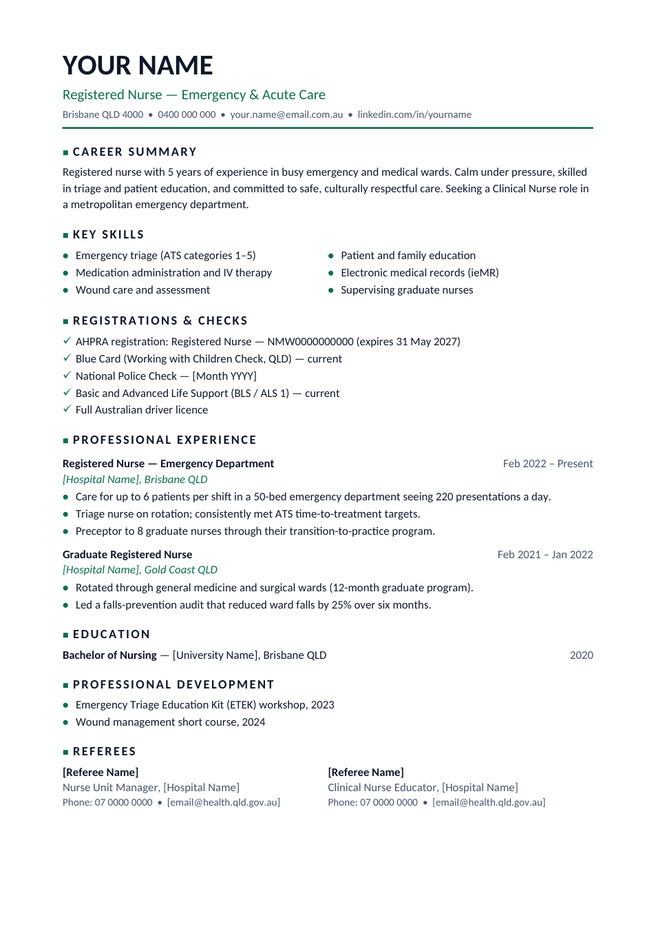 Australian Resume template preview