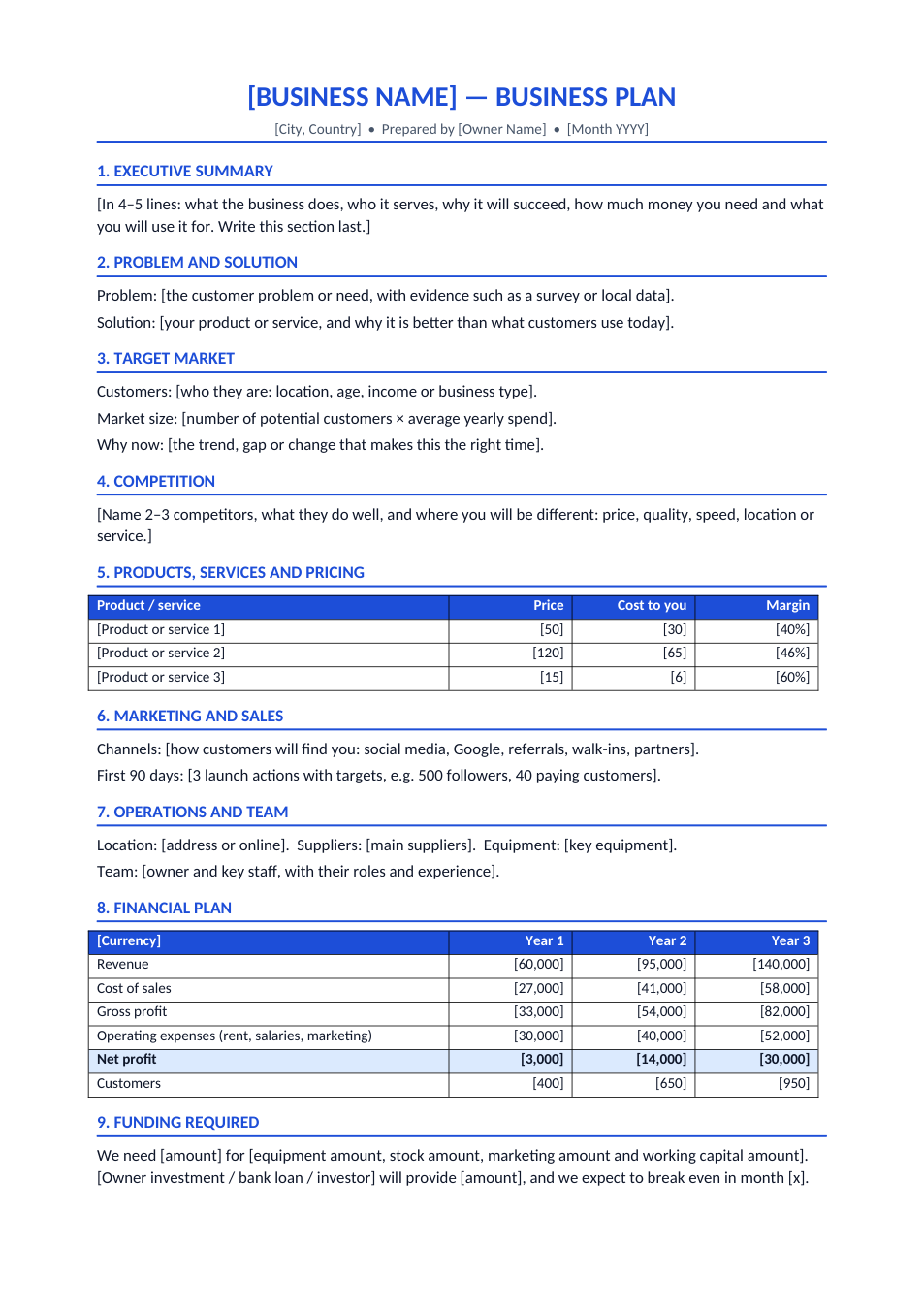 Business Plan template preview