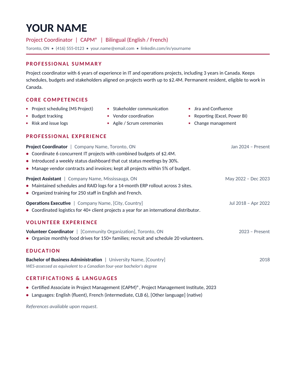 Canadian Resume template preview