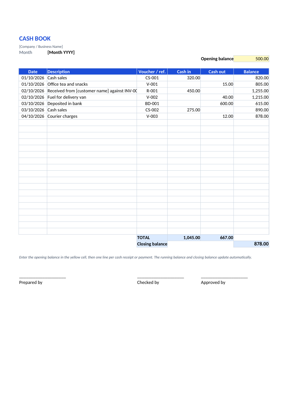 Cash Book Template — Free Excel Daily Cash Register | FileConvy