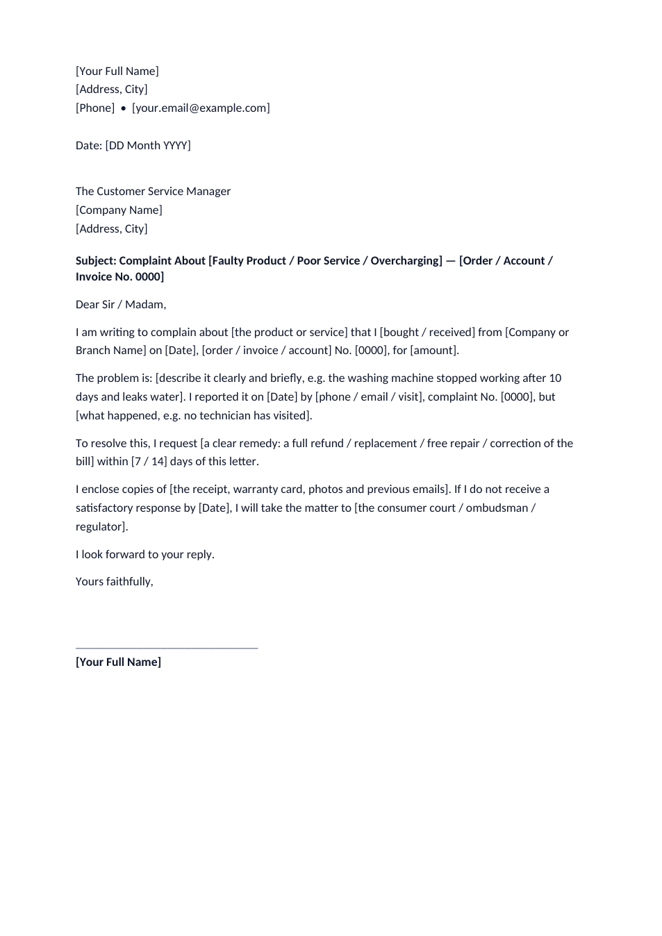 Complaint Letter template preview