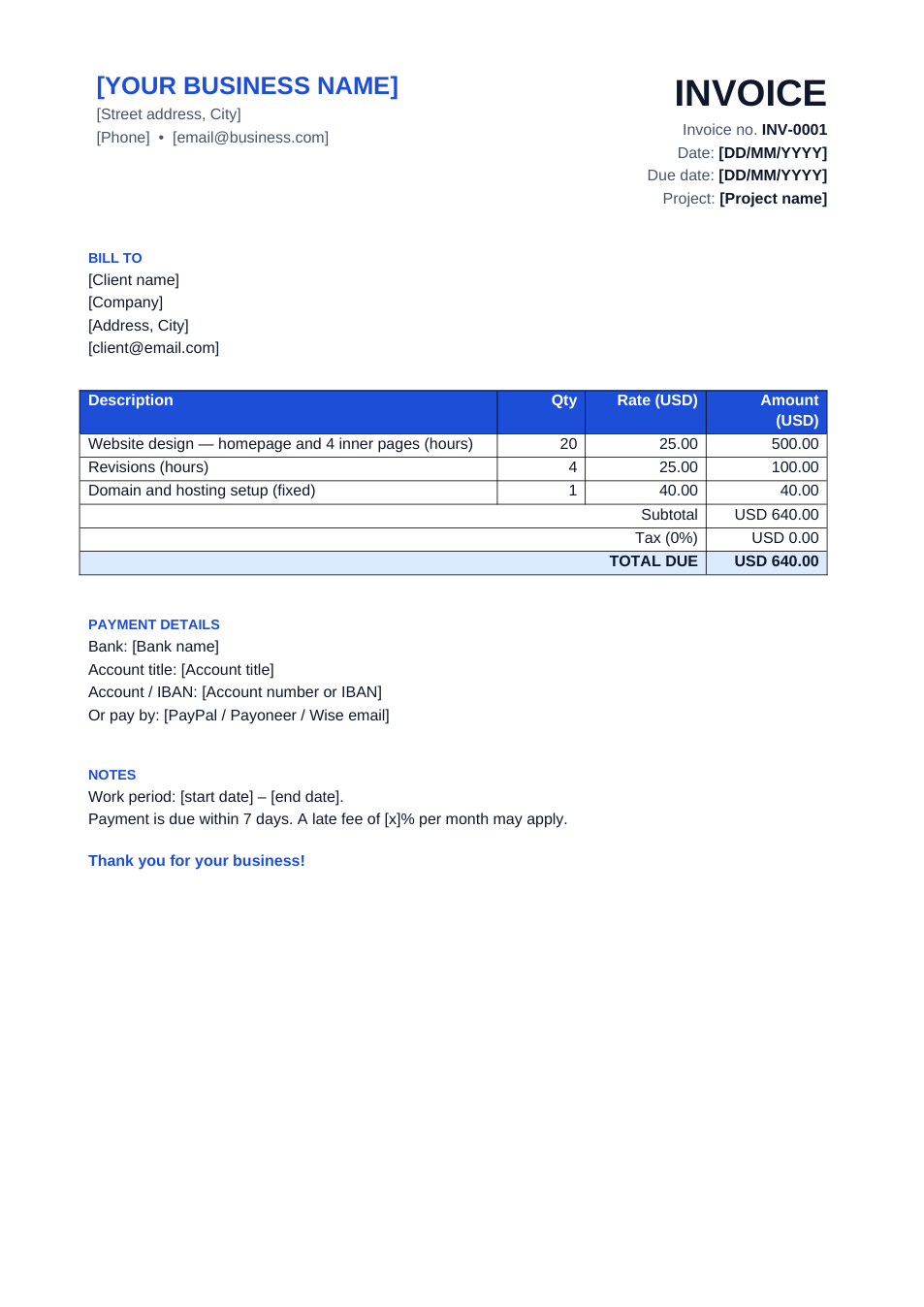 Freelancer Invoice template preview