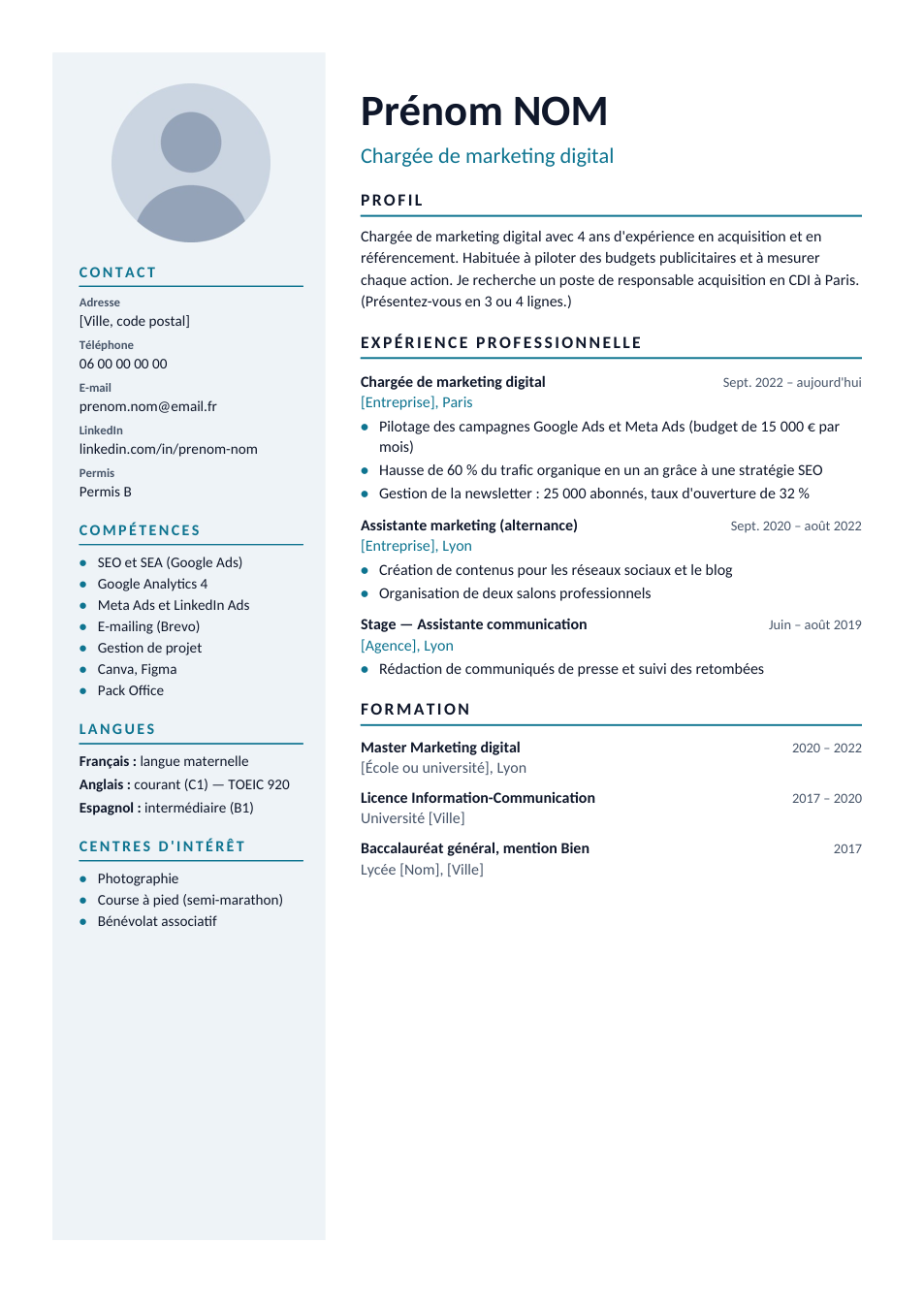 French CV template preview