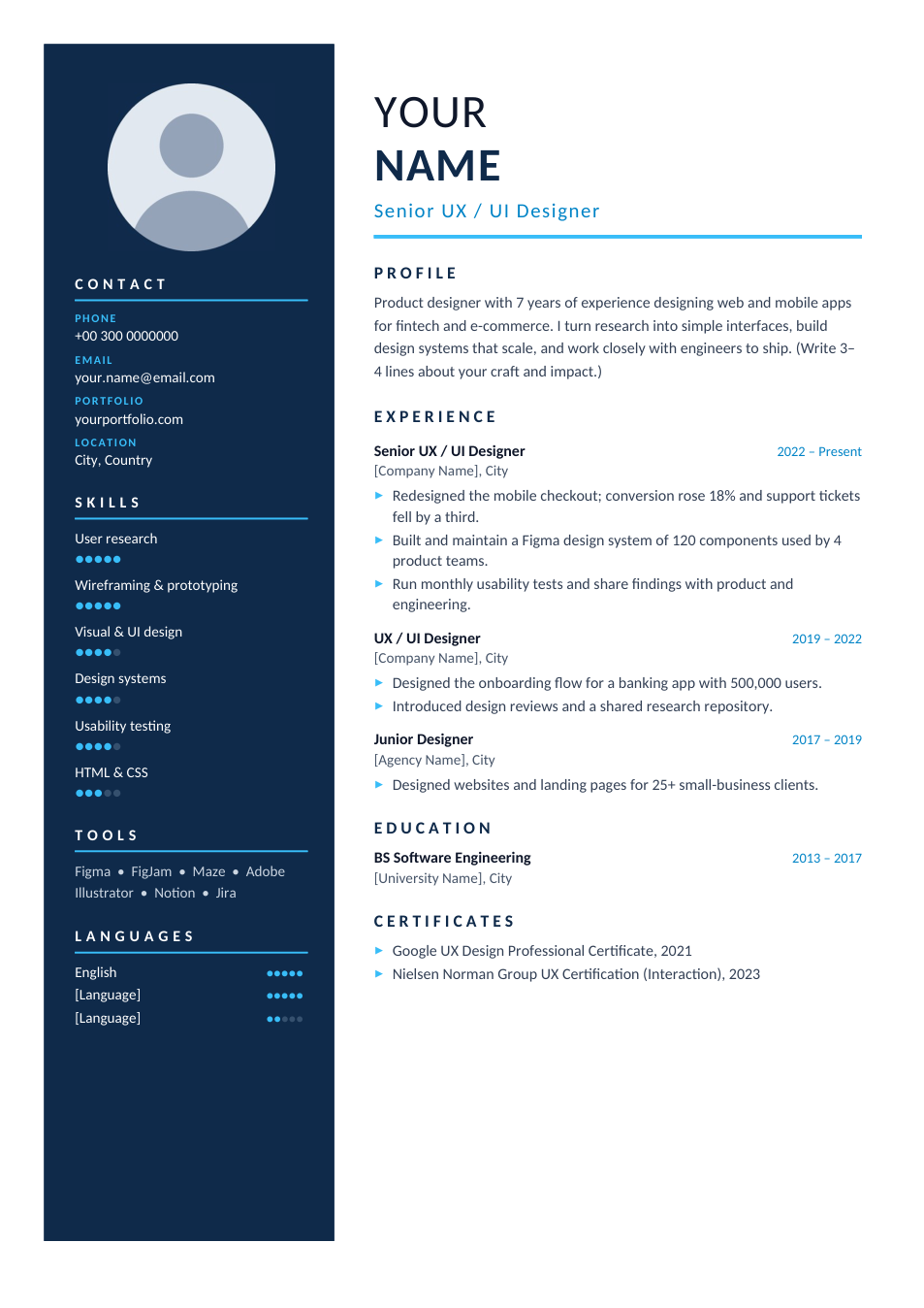 Modern Two-Column CV template preview