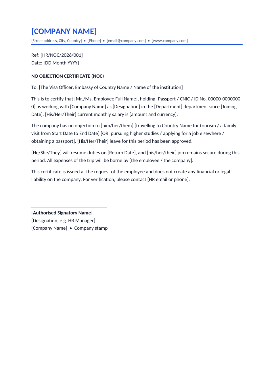 NOC Letter template preview