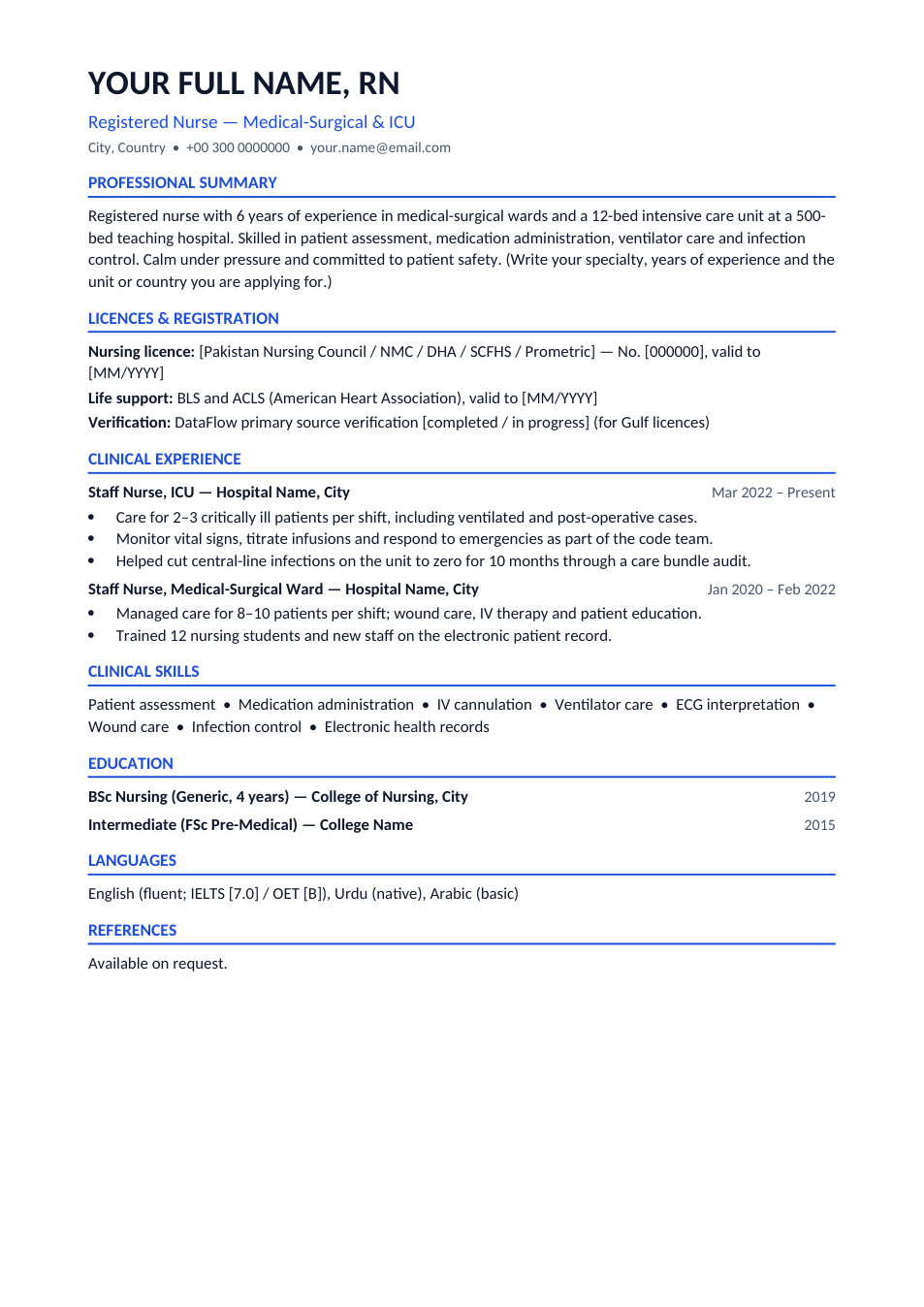 Nurse CV template preview