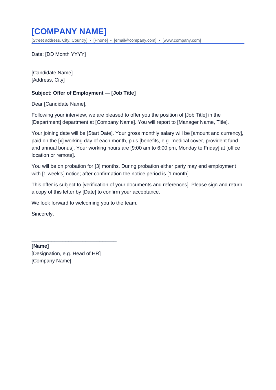 Job Offer Letter template preview