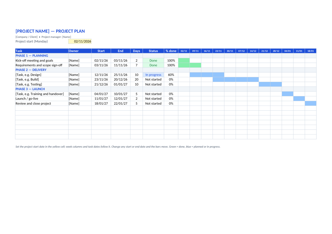 Project Plan (Gantt Chart) template preview