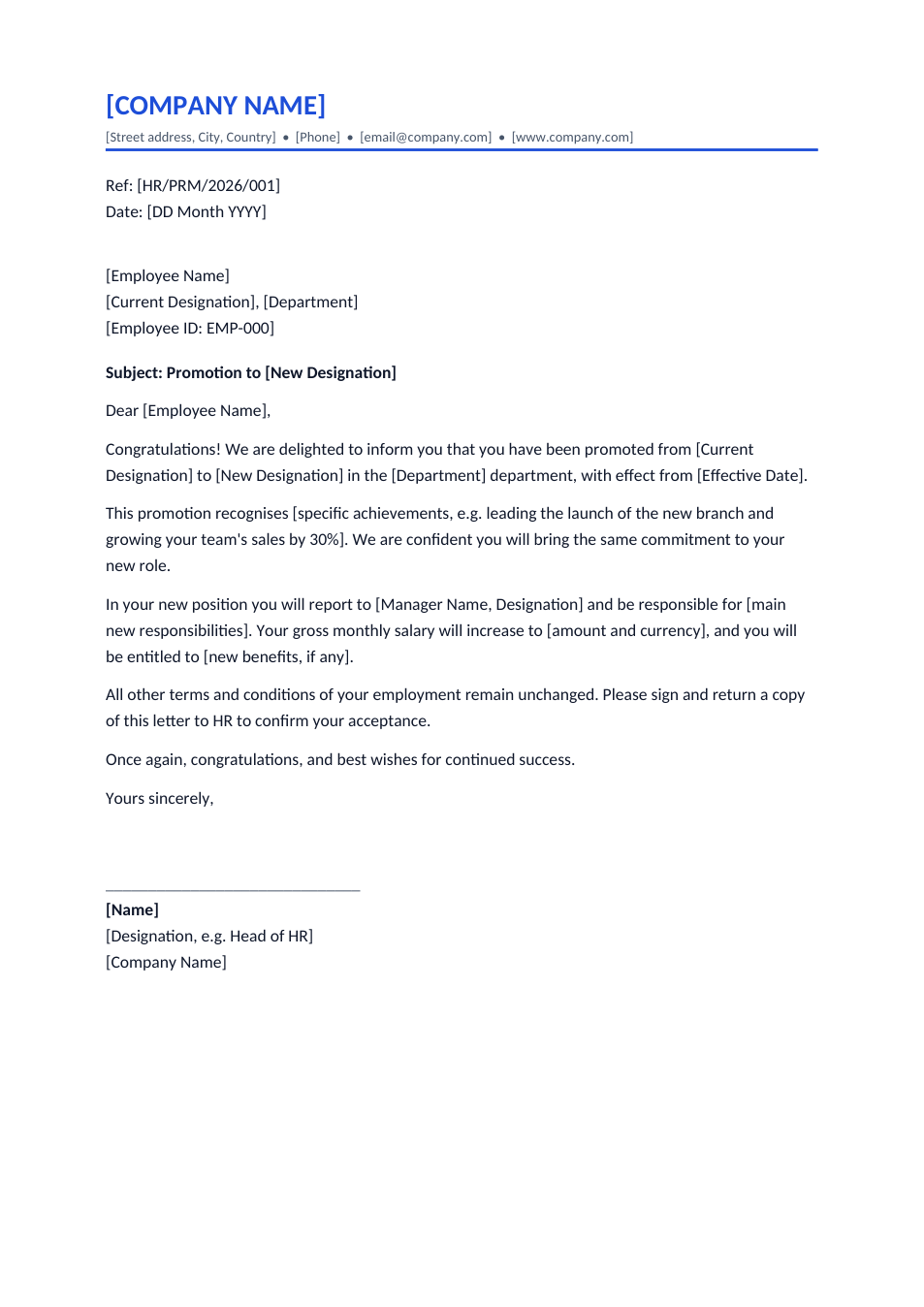 Promotion Letter template preview