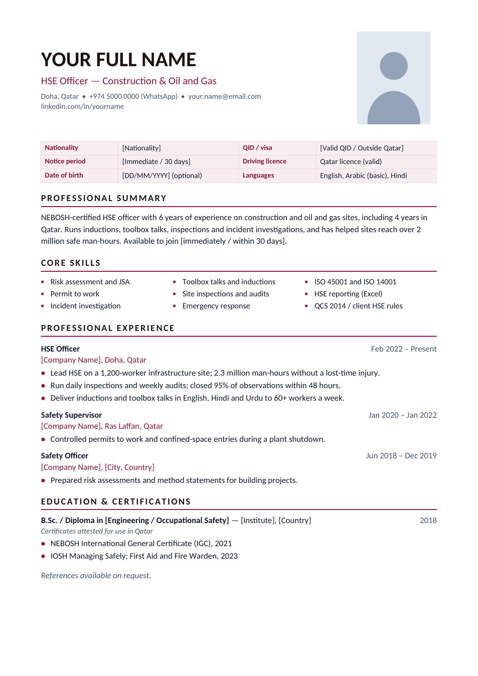Qatar CV template preview