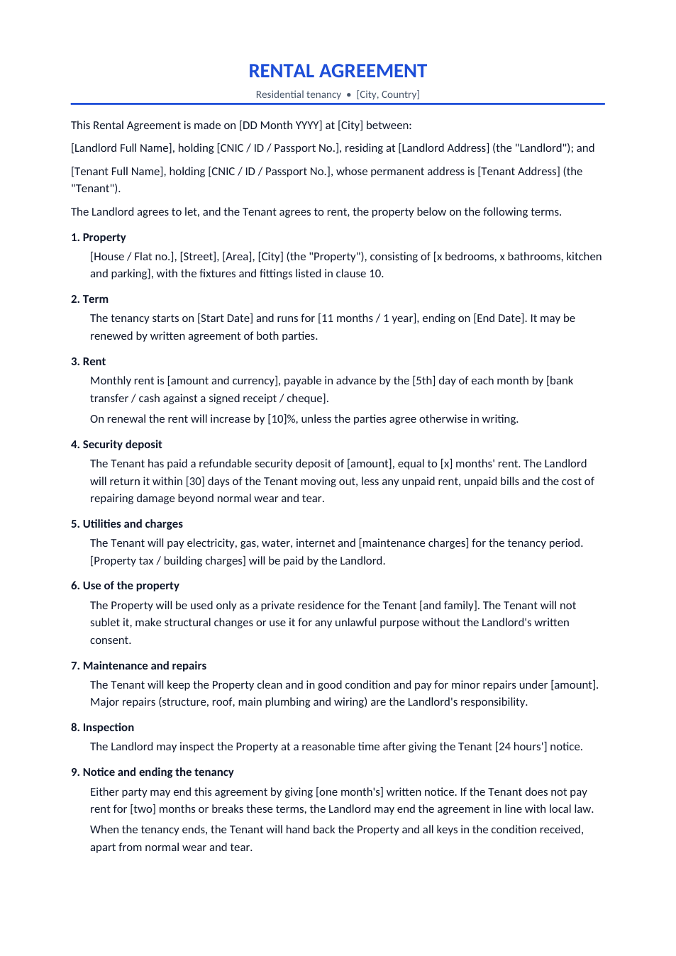 Rental Agreement template preview