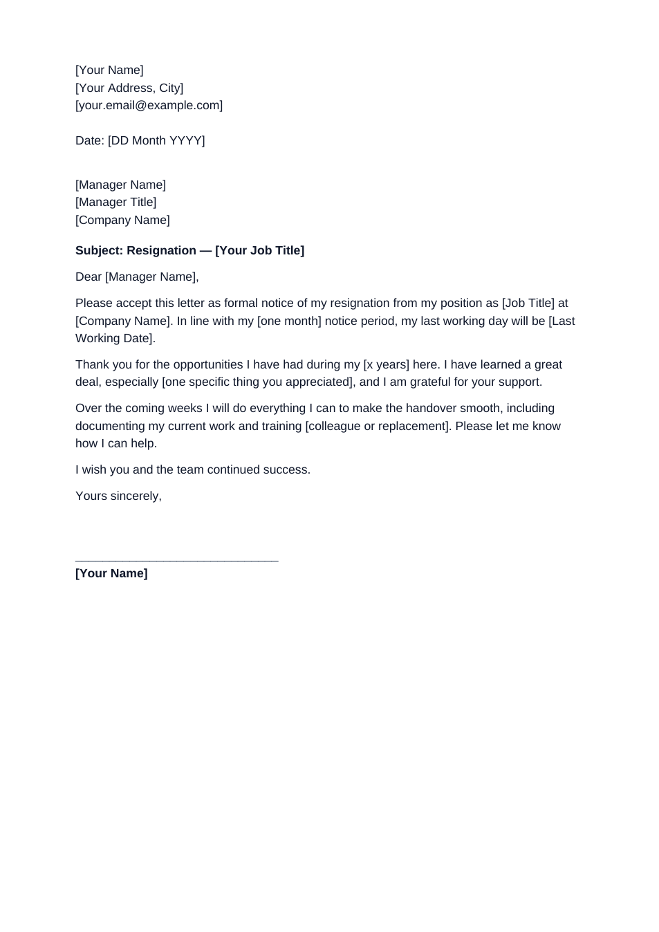 Resignation Letter template preview