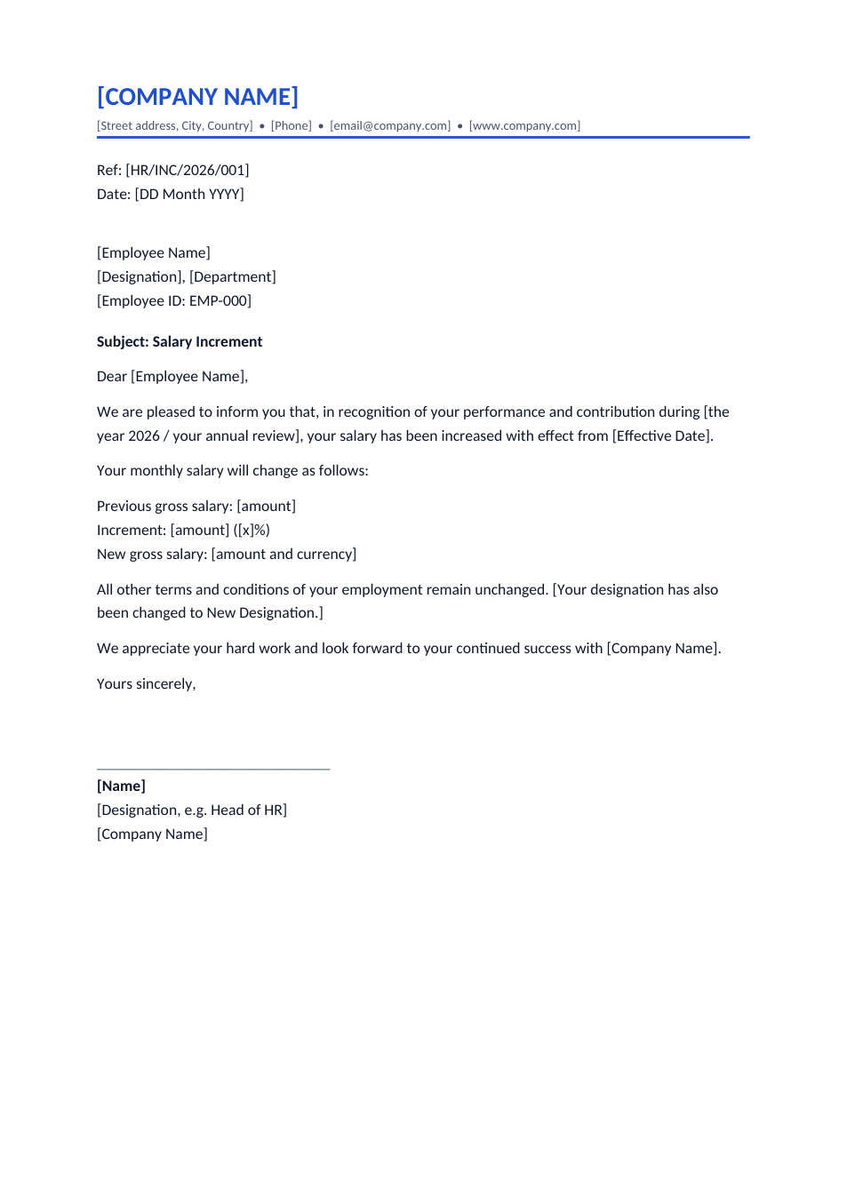 Salary Increment Letter template preview