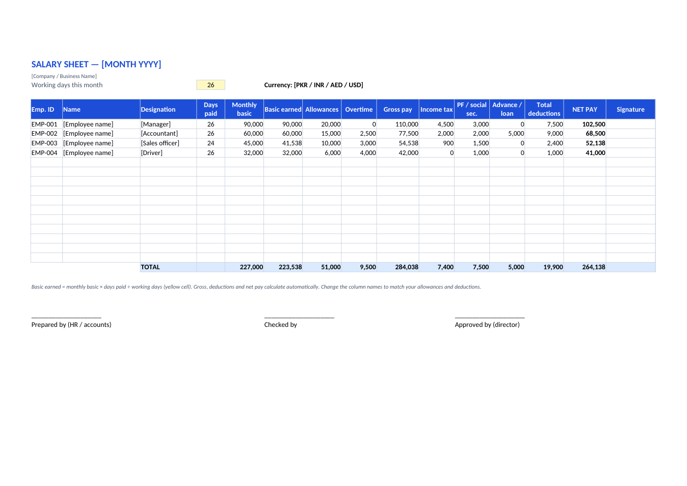Salary Sheet (Payroll) template preview