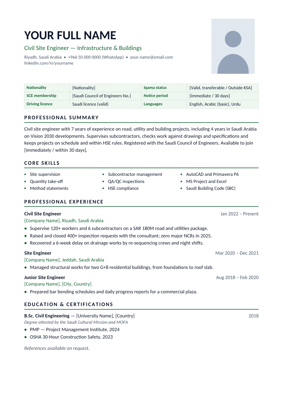 Saudi Arabia CV template preview