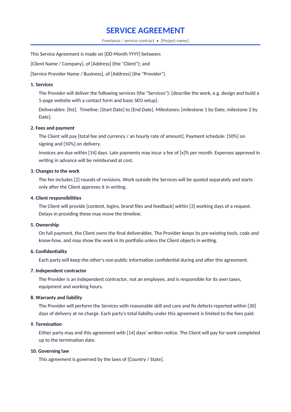 Service Agreement template preview