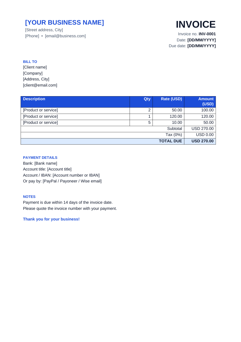 Simple Invoice template preview